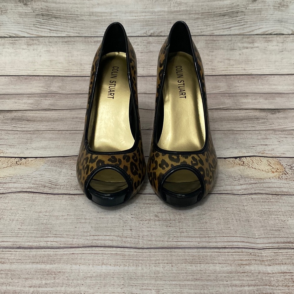 Colin Stuart Leopard Print Open-Toe High Heels - image 1